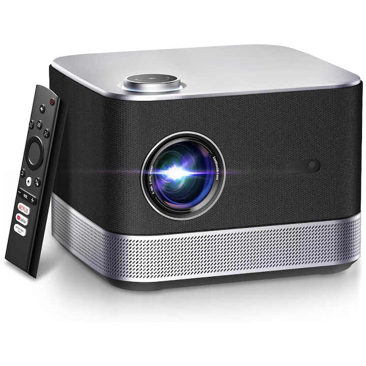 Видеопроектор Velixo, 1080P Full HD, WiFi 6, Bluetooth 5.2, 26000 лумена, Dolby 3D звук, резолюция 1920 x 1080, LCD, LED, HDMI, AV, USB, Mirroring, Zoom, контраст 20.000:1, черен/сребрист