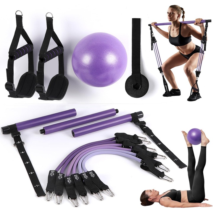 Alongsong Fitnesz Szalagkészlet 6 Ellenállási Szalaggal, 20-180 Lbs Vagy 20-240 Lbs, Pilates Rúd, Fogantyúk, Ajtóhorgony Fitnesz Ellenállási Szalagokhoz, Erőnléti Edzőfelszerelés Otthonra