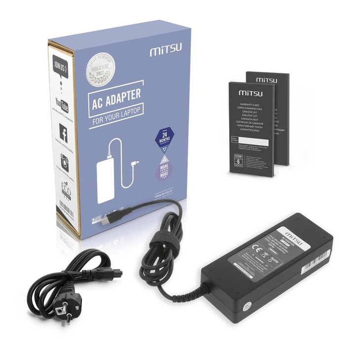 Mitsu 87W USB-C laptop töltő, 5-20.2V, 3-4.3A, fekete, teljes készlet