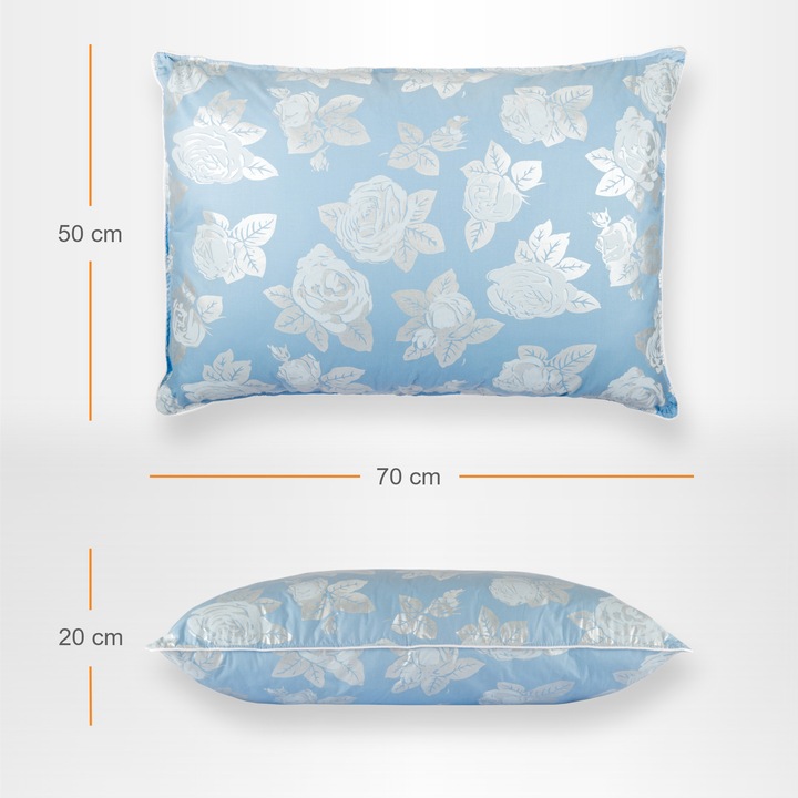 Pernador párna, 50cm x 70cm, kék rózsákkal, libapehellyel
