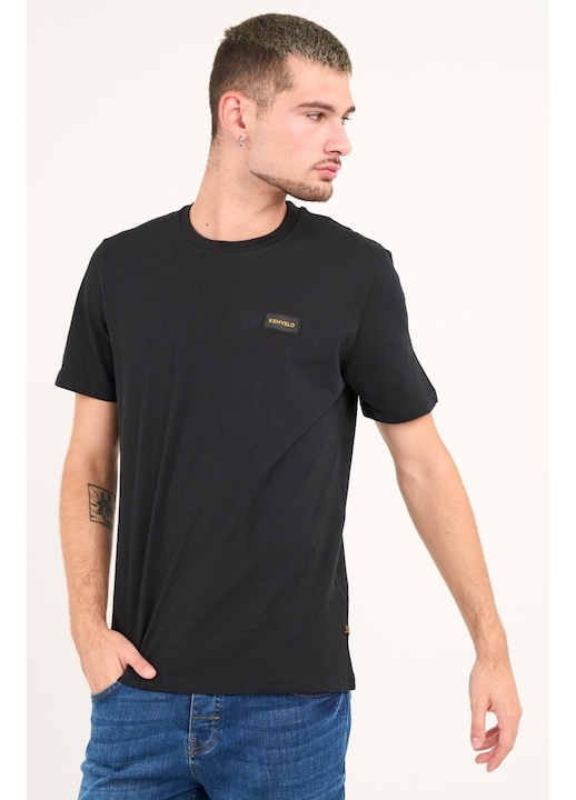 Kenvelo - Tricou barbat cu maneca scurta si logo ( NAVY, Material: Bumbac, Negru