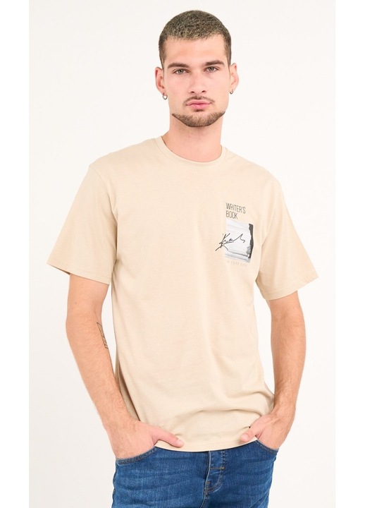 Kenvelo - Tricou barbat cu maneca scurta si imprimeu ( CEMENT, Material: Bumbac, Bej
