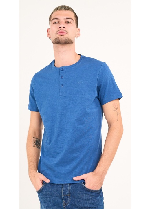 Lee Cooper - Tricou barbat cu maneca scurta si nasturi ( Material: Bumbac, SET SAIL, Albastru