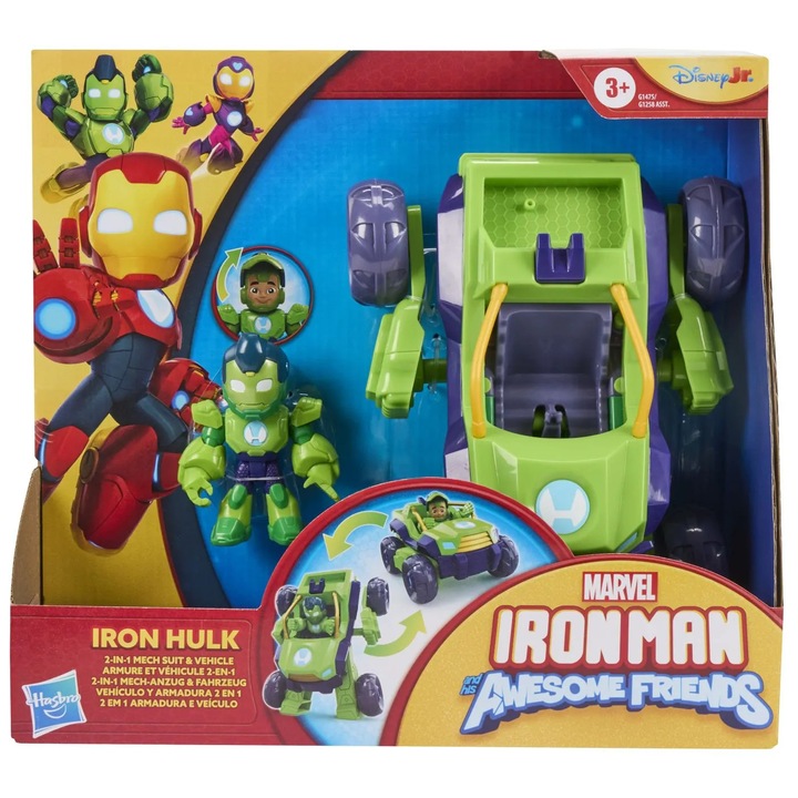 Marvel Iron Man és Csodálatos Barátai 2 az 1-ben Jármű és Iron Hulk Figura Szett