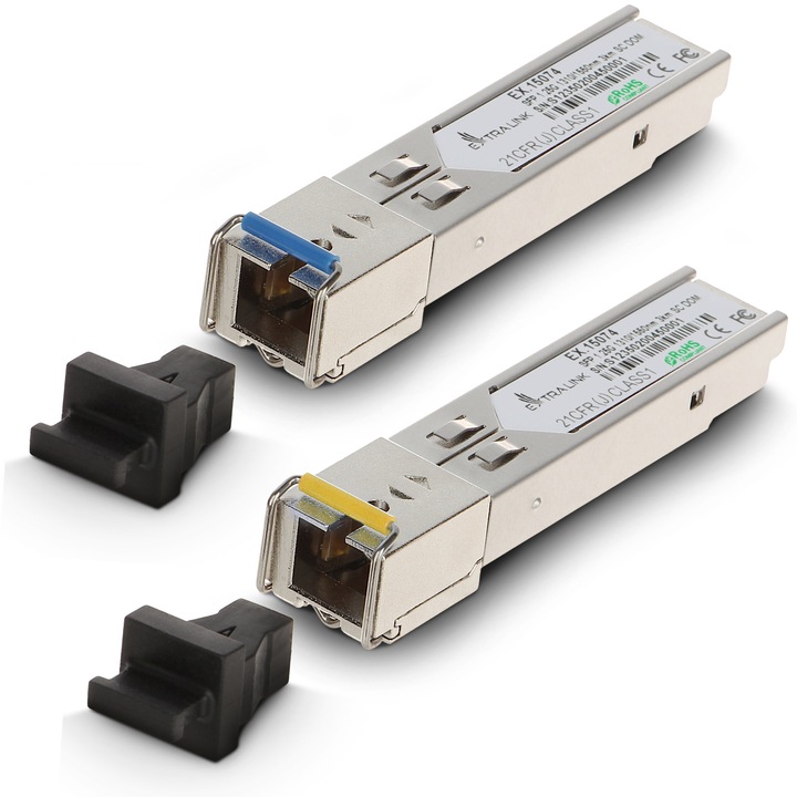 Модул SFP, Extralink, WDM 1, 25G, 1310/1550nm, Едномодов 3 км, SC, DOM, За HP/Aruba, Черен