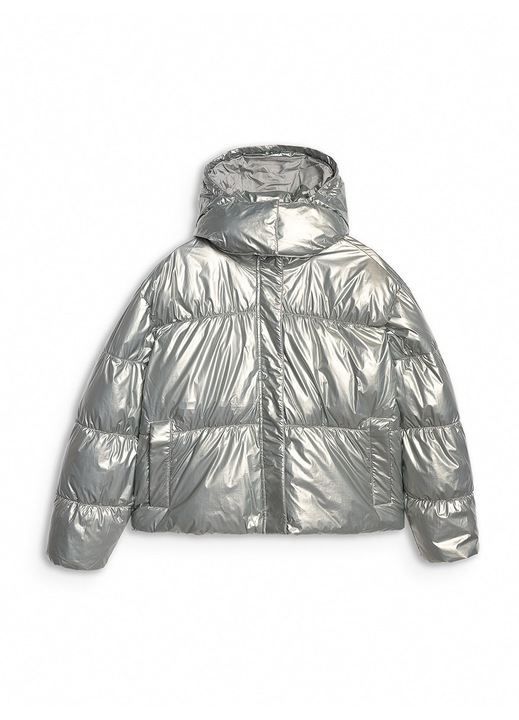 Geaca puf dama hidrofoba, cu gluga detasabila, Gri deschis