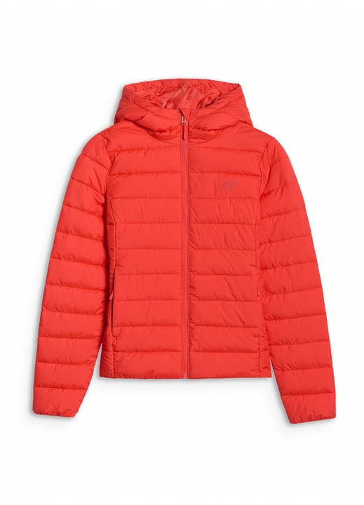 Geaca Matlasata Puf Femei 4F, Rosu, Sintetic 100% Reciclat, Gluga Fara Reglare, Multi Active Outdoor