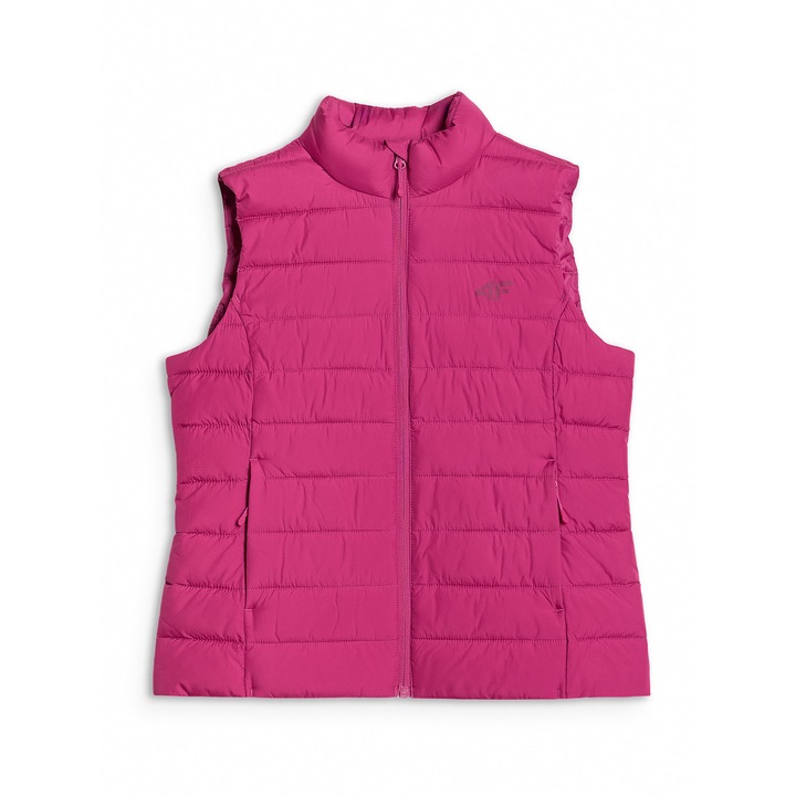 Vesta Scurta Dama Matlasata Fucsia, Umplutura Reciclata, Guler Scurt, Rip-Stop, Impregnat Hidrofob, 4F MULTI ACTIVE OUTDOOR