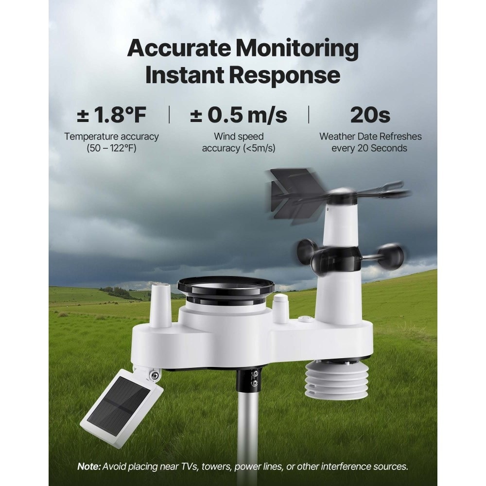 Statie Meteo Wireless 7in1, Ecran 7.5 Inch, Senzor Exterior Solar