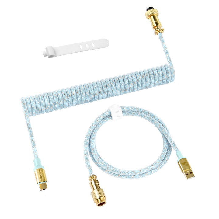 Attack Shark C03 spirális billentyűzetkábel, USB C-ről USB A-ra, levehető aranyozott csatlakozó, világoskék