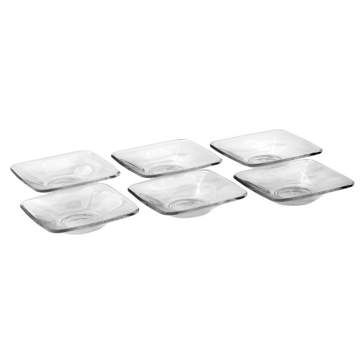 Set de 6 suporturi patrate pentru pahare, Pasabahce, 10 cm x 10 cm, sticla, transparent, fara decoratiuni, suprafata neteda, durabil, rezistent la temperaturi