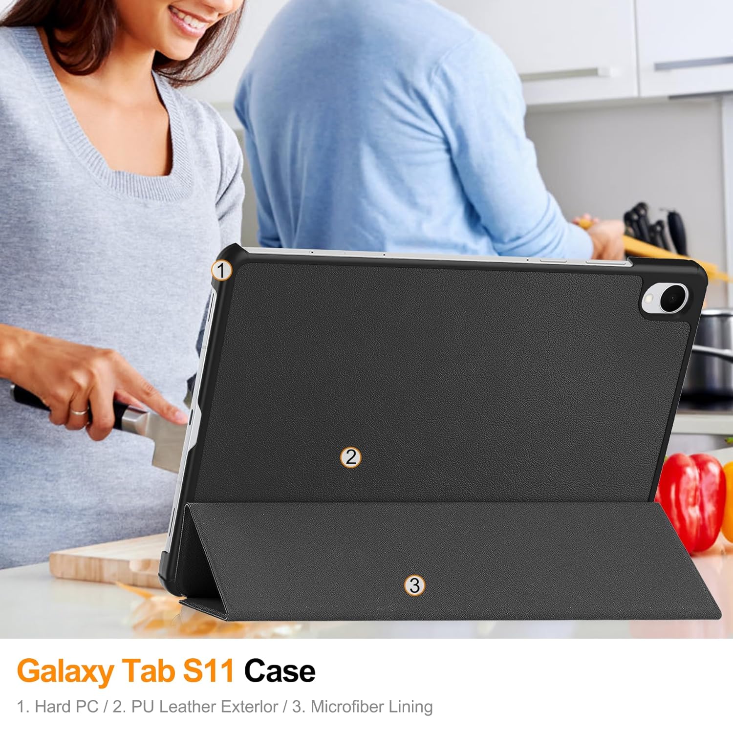 Husa pentru Samsung Galaxy Tab S11, 11 inch, tip stand functie sleep/wake-up si inchidere magnetica, protectie 360 - negru