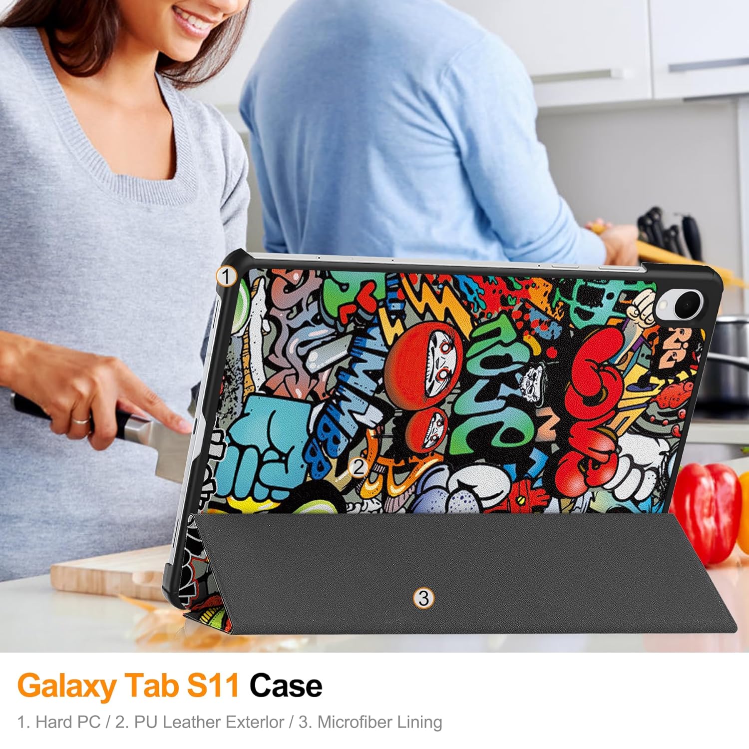 Husa pentru Samsung Galaxy Tab S11, 11 inch, tip stand functie sleep/wake-up si inchidere magnetica, protectie 360 - Graffiti
