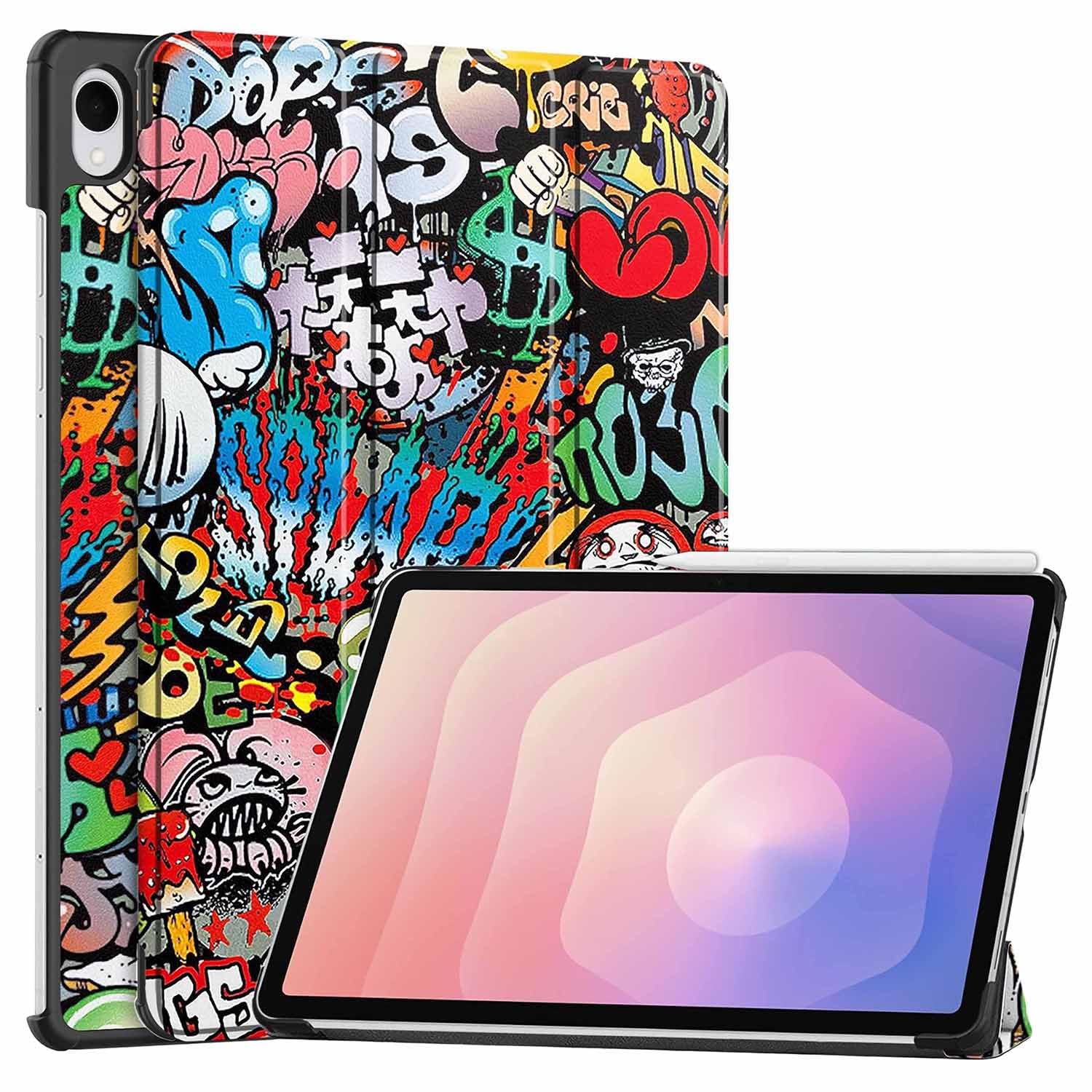 Husa pentru Samsung Galaxy Tab S11, 11 inch, tip stand functie sleep/wake-up si inchidere magnetica, protectie 360 - Graffiti