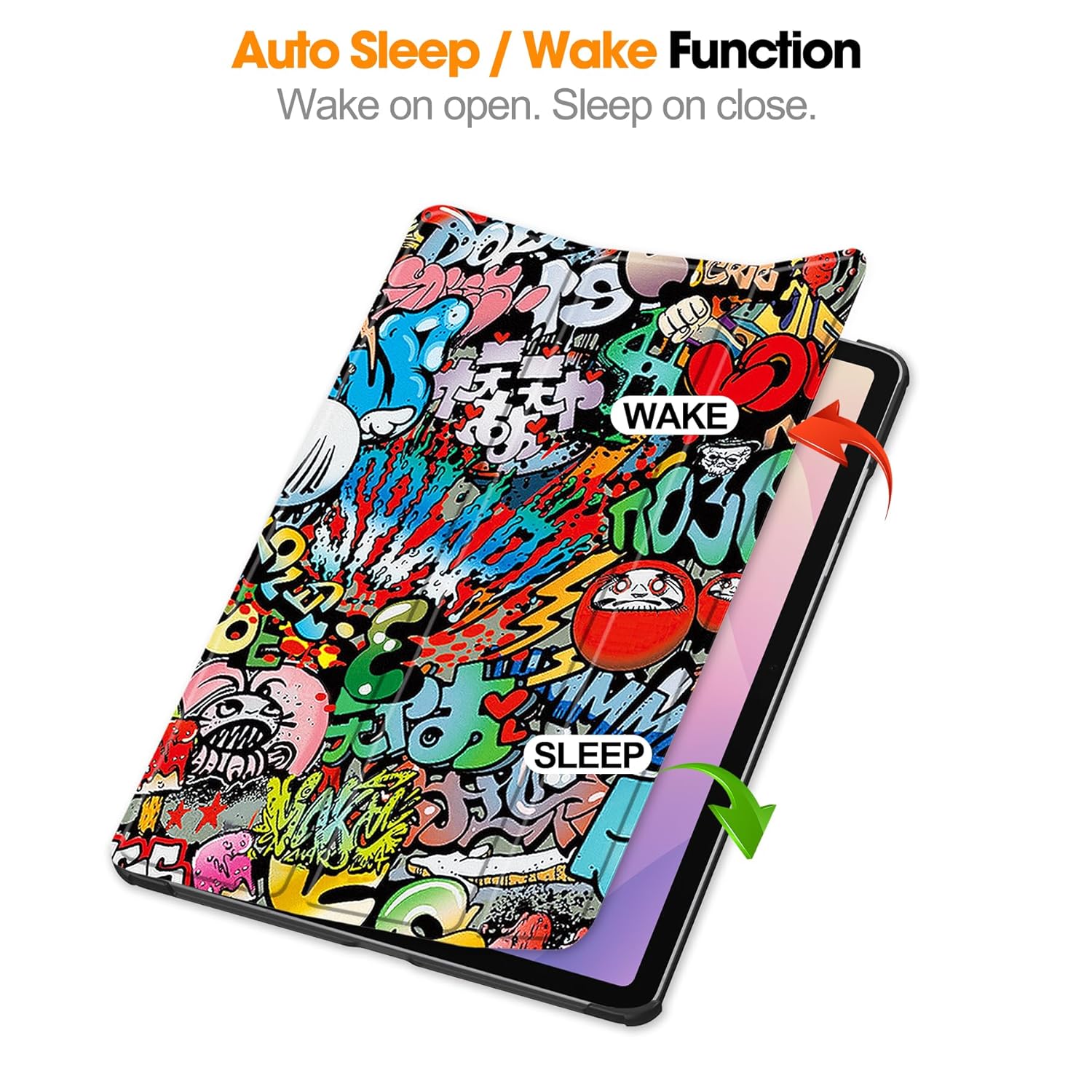Husa pentru Samsung Galaxy Tab S11, 11 inch, tip stand functie sleep/wake-up si inchidere magnetica, protectie 360 - Graffiti
