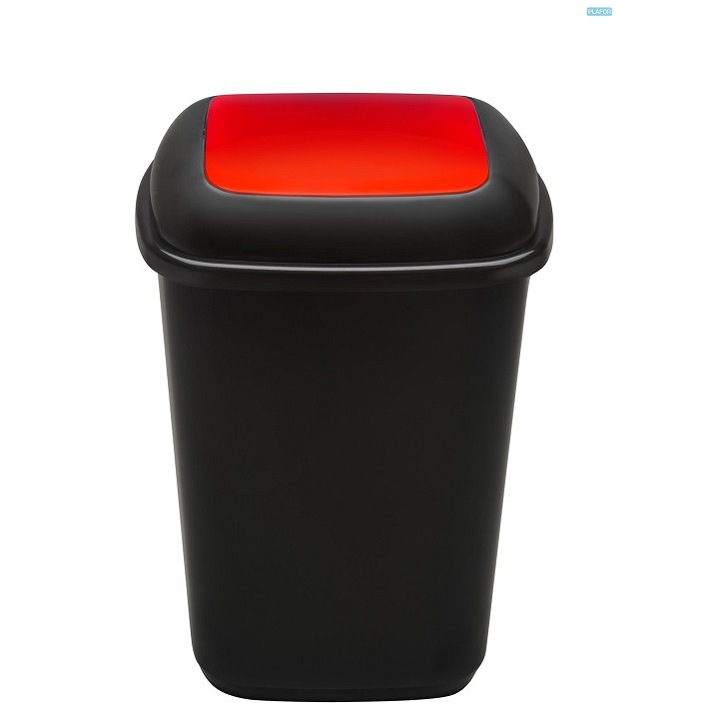 Cos Plastic Reciclare Selectiva, Capacitate 28l, Plafor Quatro - Negru Cu Capac Rosu - Metal