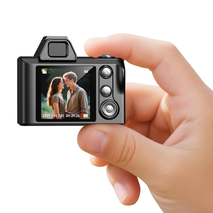 Mini Digitális Fényképezőgép Kulcstartó Típusú – Maxmango, Retro Fényképezőgép, 1,3 hüvelykes, 1080P, 64 GB memóriával, Ultrahordozható, Zsebben Hordozható Utazáshoz, Vlogoláshoz és Szórakozáshoz (Fekete)