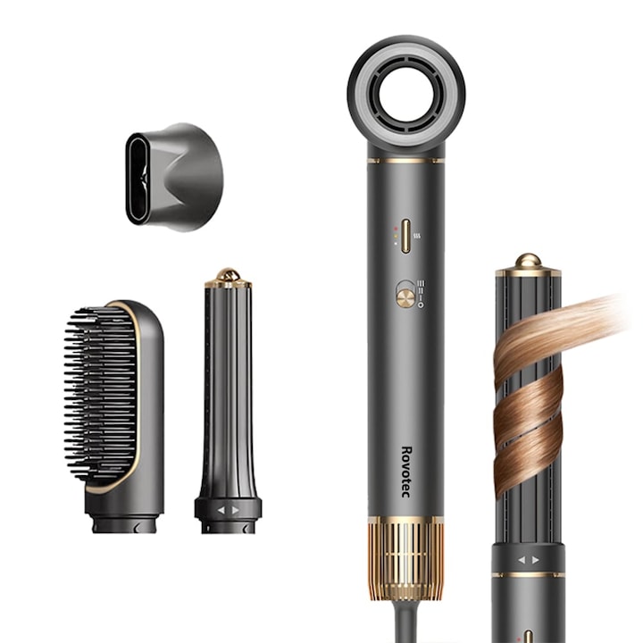 Ondulator Multistyler Rovotec 802A, 5 in 1, tehnologie Coanda, Uscator, 1300 W, 3 trepte de viteza, 4 trepte de temperatura