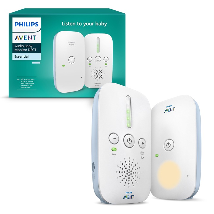 Аудио бебефон Philips Avent, двупосочна комуникация, обхват 330 м, живот на батерията 24 часа, SCD503/26