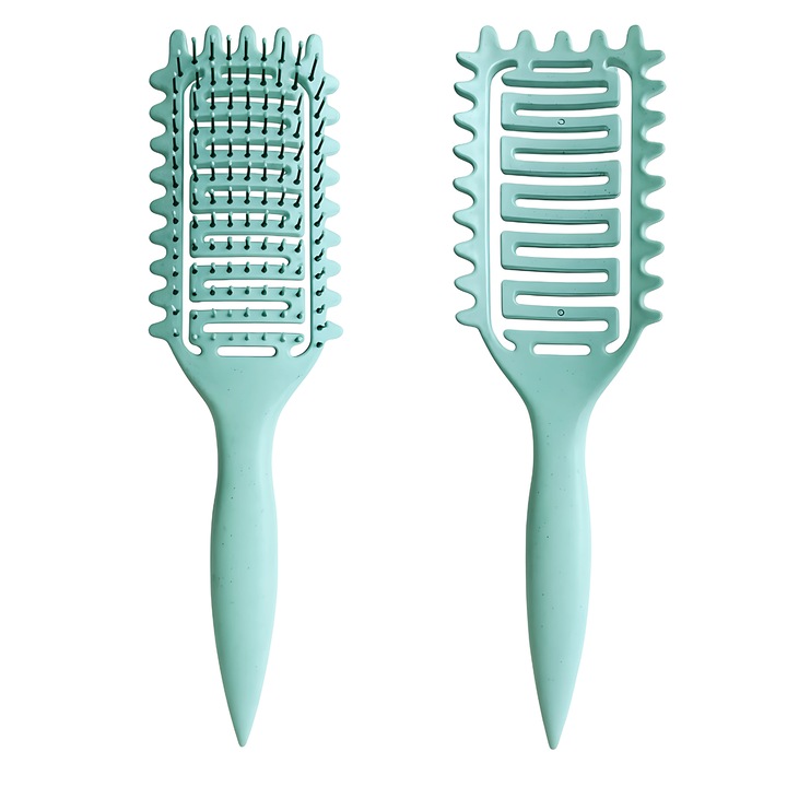 Perie Definitorie Bucle LEWER®️, cu Dinti Laterali - Par Cret Natural, Usoara, Pentru Coafat Udat/Uscat, Antistatic, Fara Electrizare, Pentru Descurcarea si Coafarea Parului Cret, Reduce Tragere - Ideala Femei & Barbati - Verde