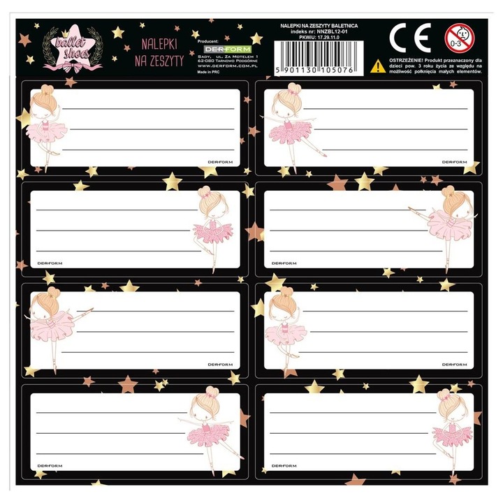 DERFORM Balettlány öntapadós címkék, 25 db-os szett, többszínű, 16.9x17.5cm