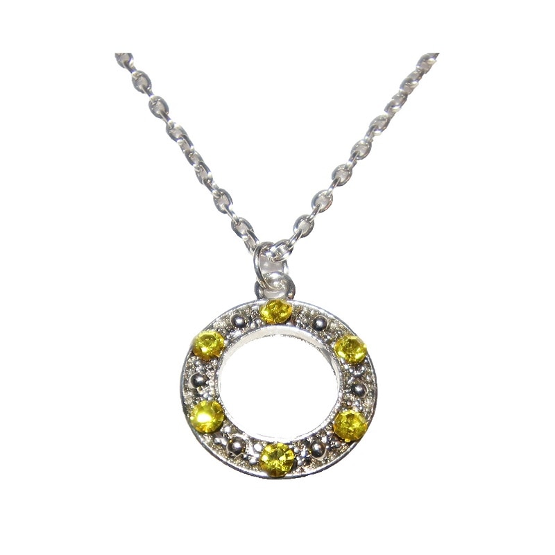 Colier material inoxidabil, cerc cu pietricele de culoare galbena