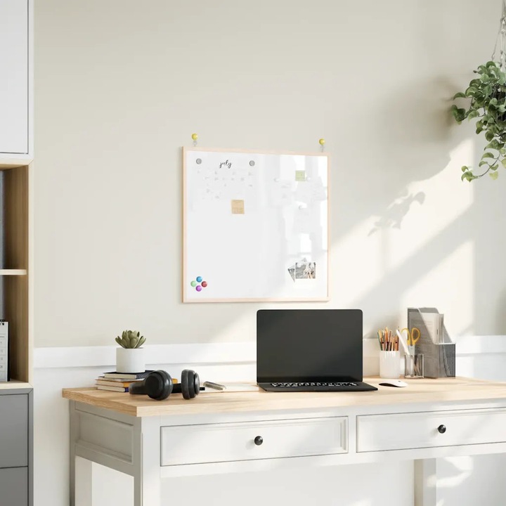 Tablica magnetica VidaXL, 60x55cm, cu rama din lemn masiv de pin, usor de curatat, montaj versatil