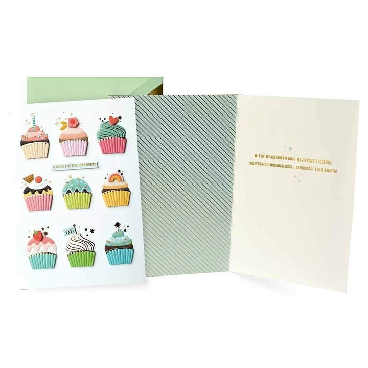 Felicitare KUKARTKA Urodziny B6, 16.6x11.7cm, cu decoratiuni metalice, set cu plic