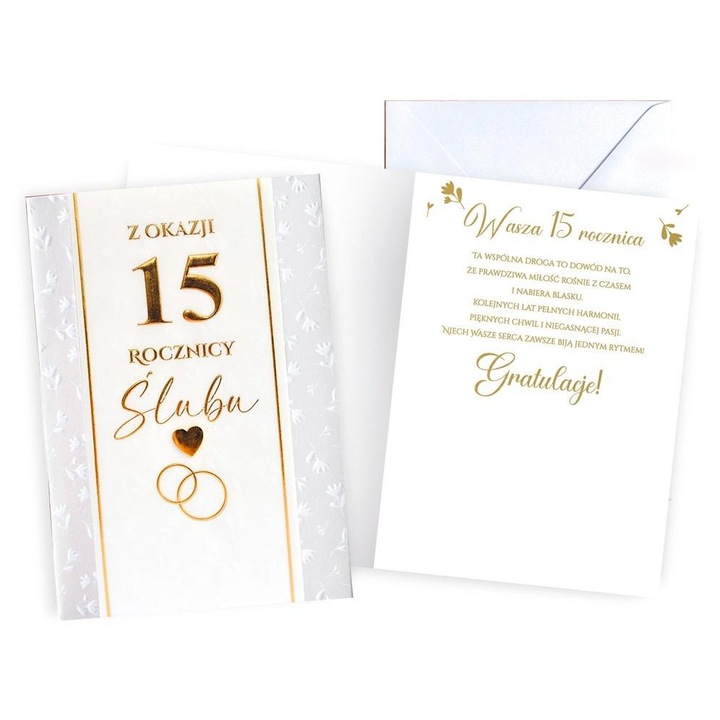 Felicitare KUKARTKA, 15 ani de casatorie, B6, 16.6x11.7cm, cu decoruri colorate, set cu envelopa