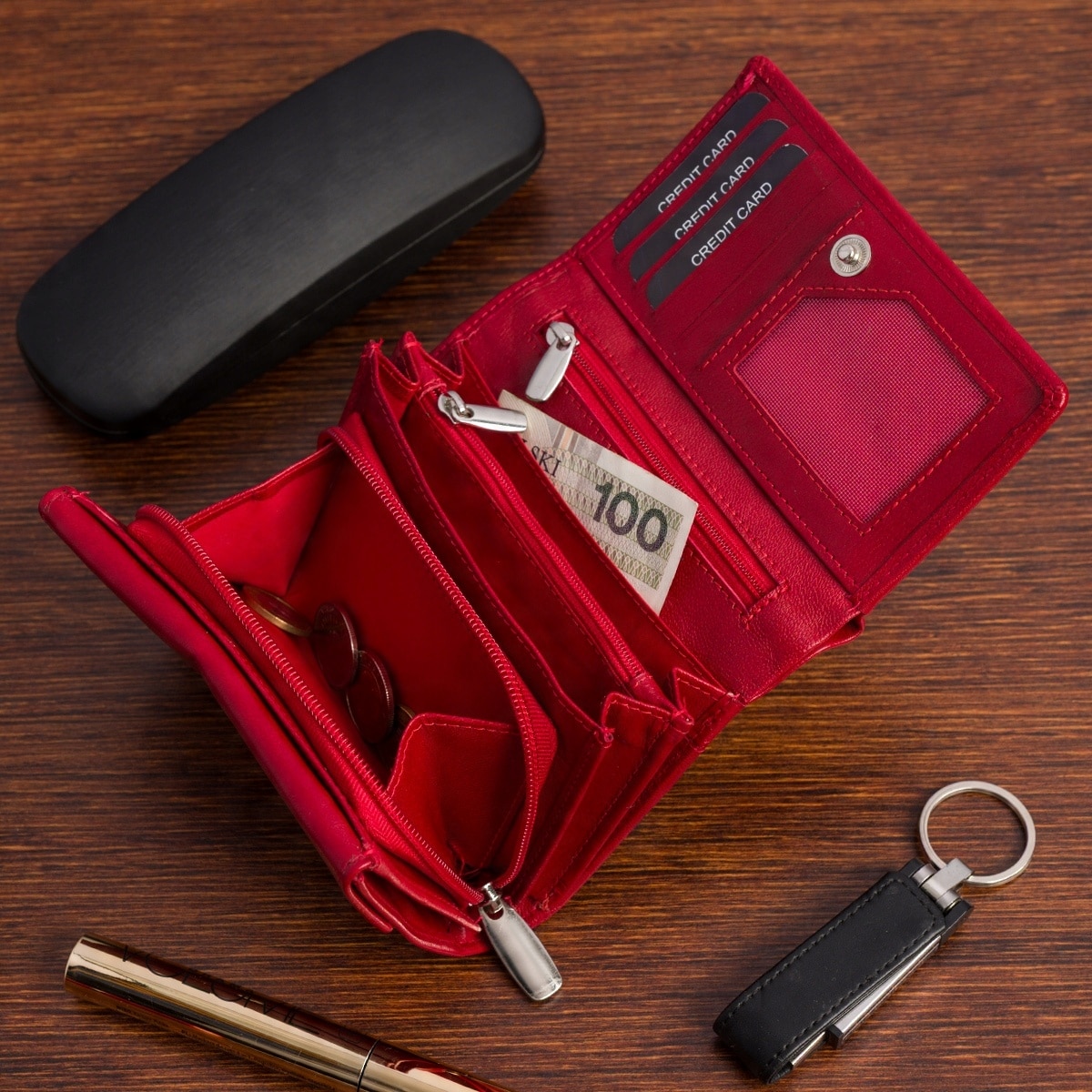 Portofel, piele, cu protectie RFiD, 4 compartimente pentru carduri