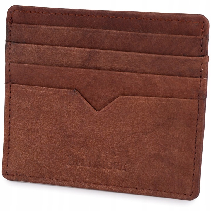 Portofel slim, Beltimore, piele naturala, 8 compartimente, 8.3x9.7x0.3cm, maro