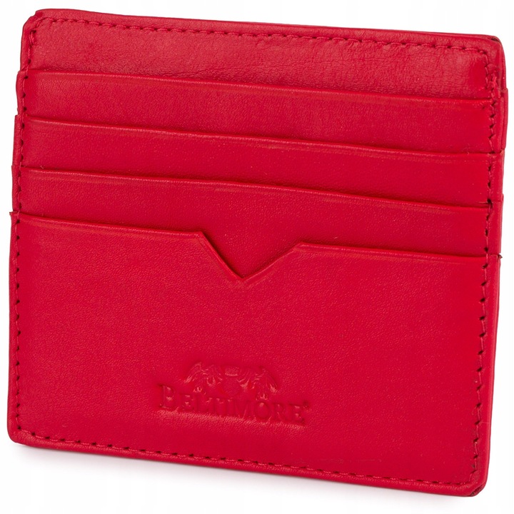 Vékony névjegykártyatartó pénztárca, Beltimore, bőr, 8 rekesz, 8.3x9.7x0.3cm, piros