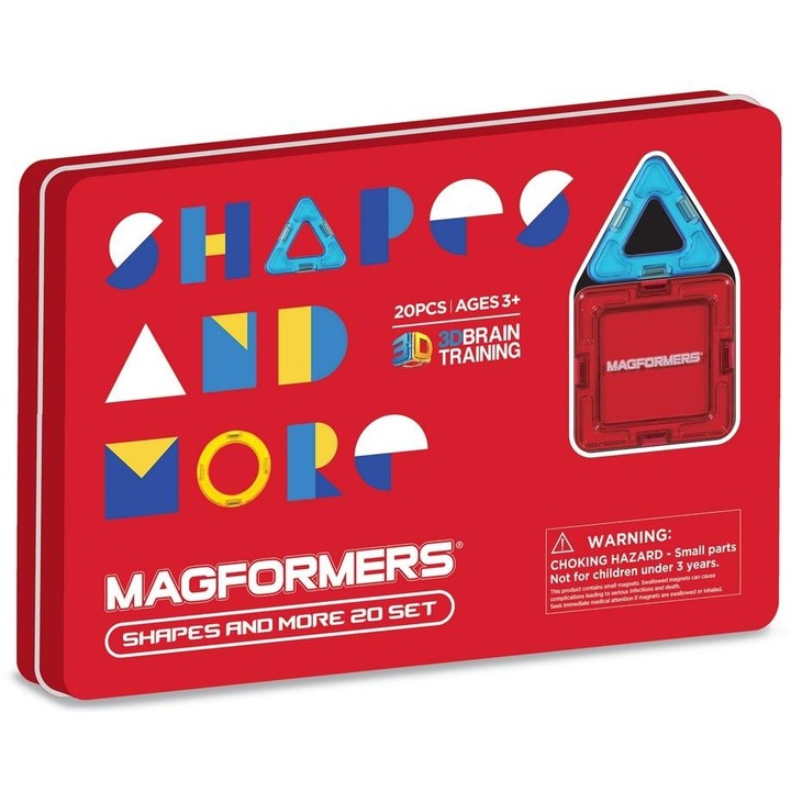 Seturi de constructie Magformers, 20 elemente, forme diverse, multicolor