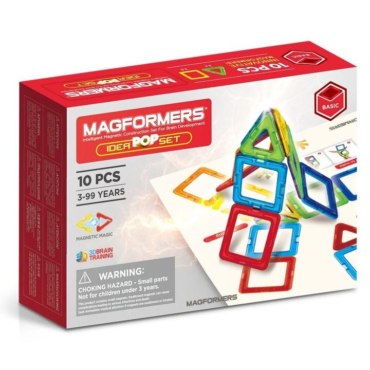 Set de constructie MAGFORMERS BASIC 14, 4 triunghiuri, 6 patrate, multicolor