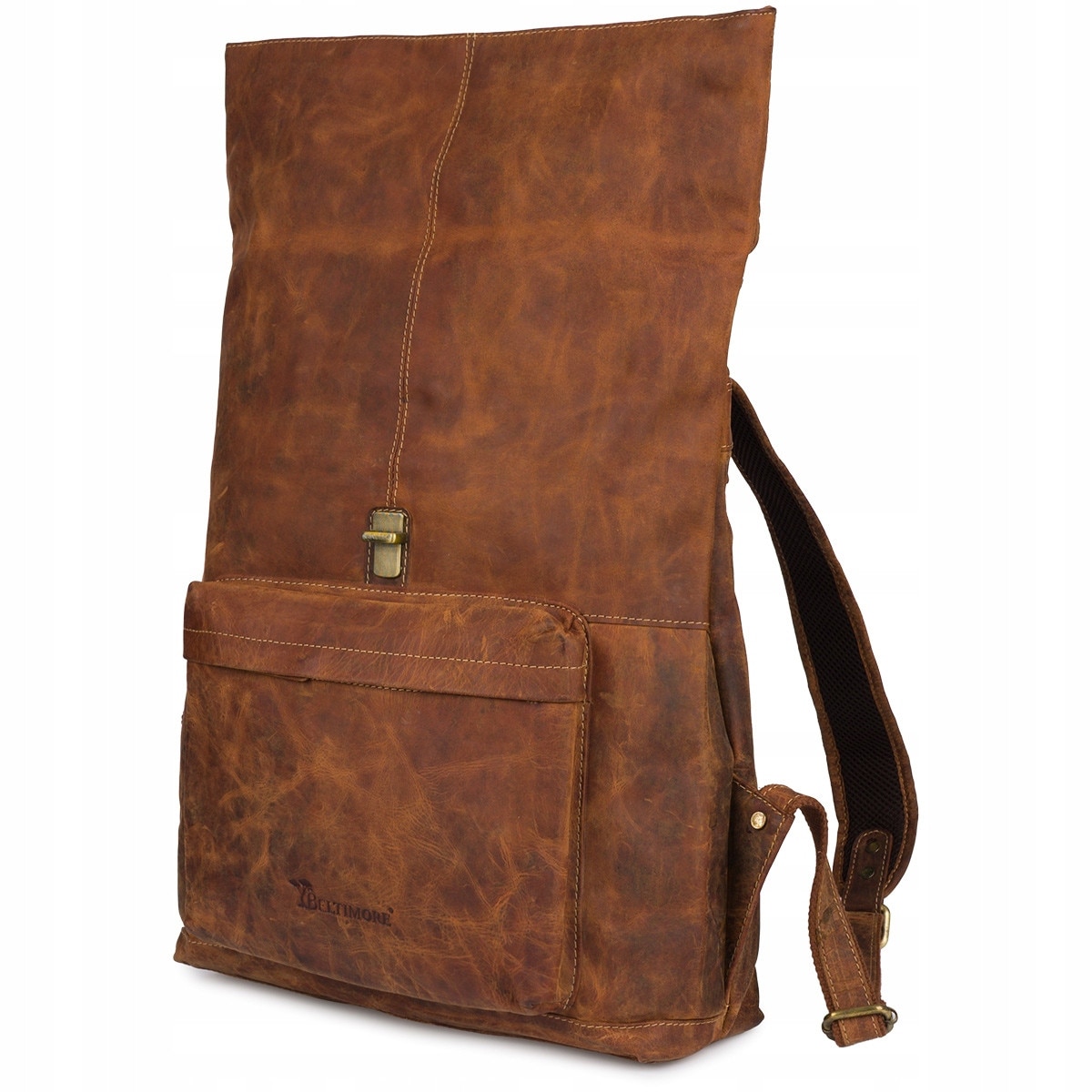 Rucsac din piele pentru laptop 15,6", maroniu, dimensiuni 44x32x12cm, cu 2 buzunare externe, un compartiment