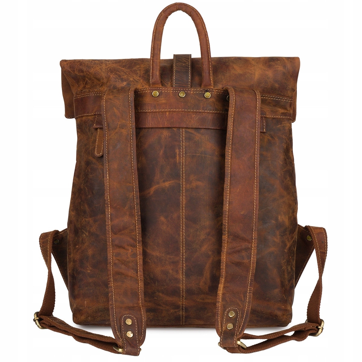Rucsac din piele pentru laptop 15,6", maroniu, dimensiuni 44x32x12cm, cu 2 buzunare externe, un compartiment