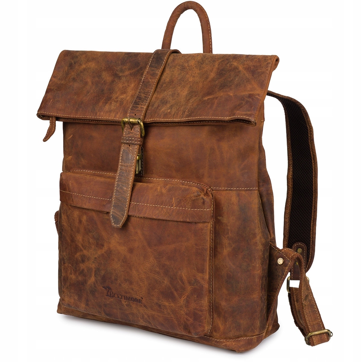 Rucsac din piele pentru laptop 15,6", maroniu, dimensiuni 44x32x12cm, cu 2 buzunare externe, un compartiment