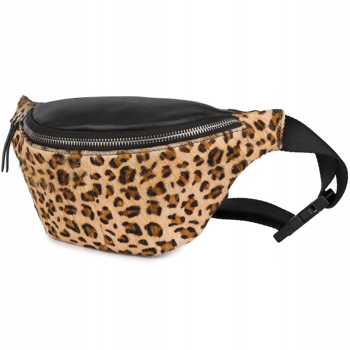 Beltimore női vesetáska, természetes bőr, párduc mintás, fekete, 30x15cm