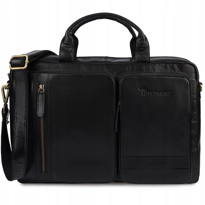 Férfi laptoptáska, Beltimore, N07 modell, természetes bőr, fekete, 15,6", 4 külső zsebbel