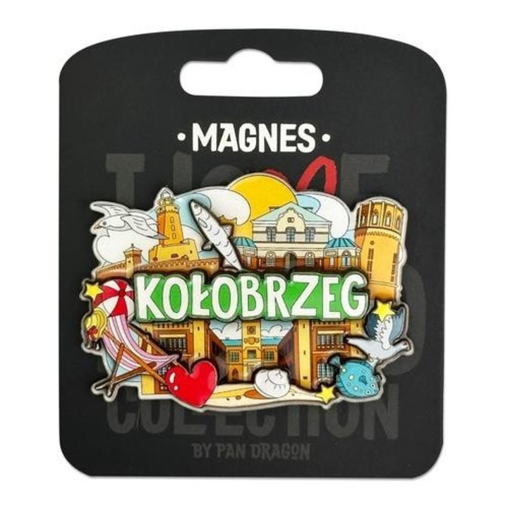 Mágneses dekoráció Pan Dragon I Love Poland Kolobrzeg, többszínű, 7x10cm