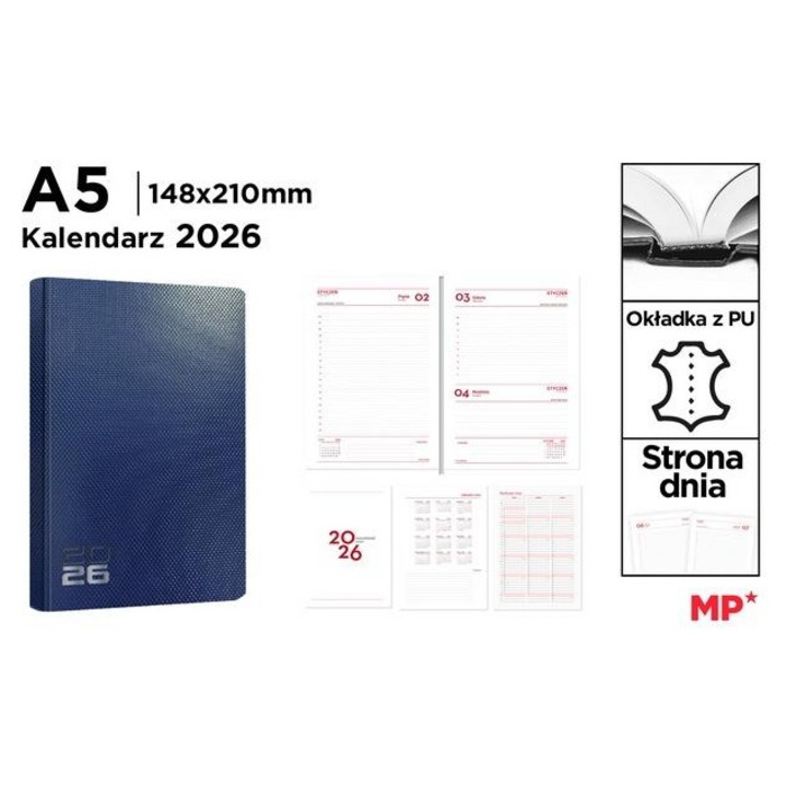 Kalendarz 2026 A5 zilnic, MP Main Paper, albastru