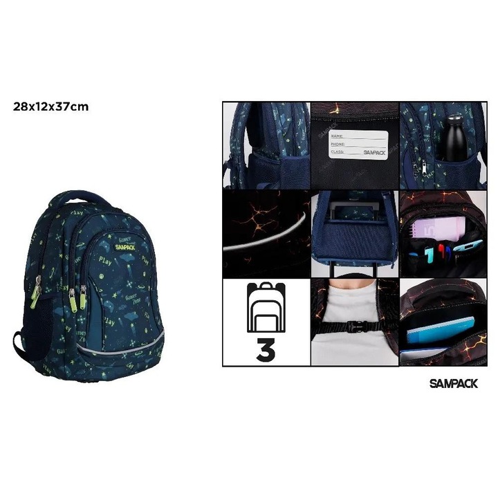 Háromrekeszes MP Main Paper iskolatáska, gránát, 28x12x37cm