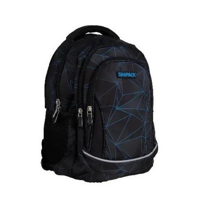 Ghiozdan MP Main Paper geometric, három rekeszes, fekete, 28x12x37cm