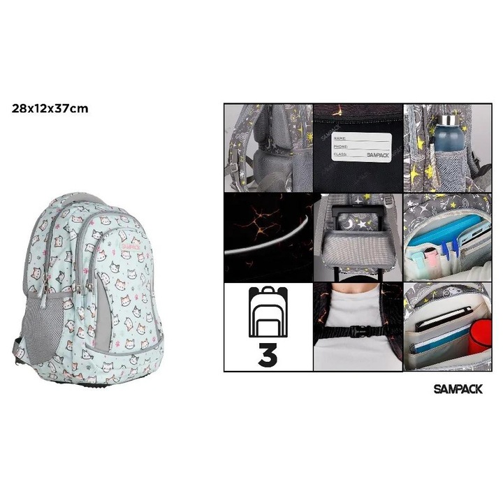 Háromrekeszes iskolatáska MP Main Paper, sárga-menta, 28x12x37cm