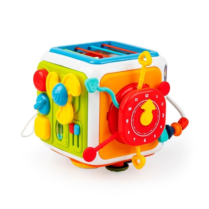 Интерактивен куб Dumel, 18 месеца+, многоцветен, със звуци и светлини, 3xAAA включени.