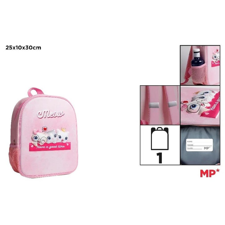 MP Main Paper Iskolatáska, Kotki, rózsaszín, 25x10x30cm