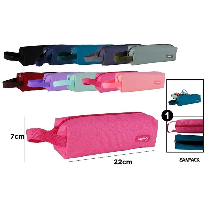 Egyrekeszes tolltartó fogantyúval, Sampack, többszínű