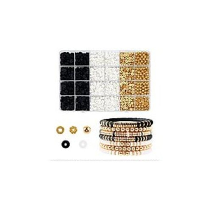 Set de artizanat, ADAR, bratari, perle negre, albe, aurii, aplicatii, cutie