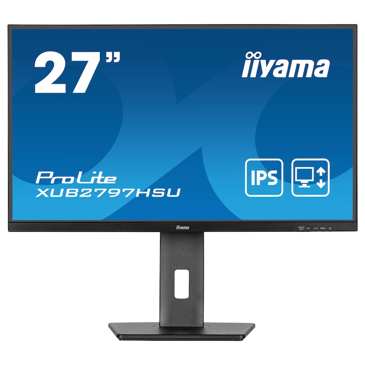 Монитор IIYAMA XUB2797HSU-B2, 27'' IPS panel, Anti-Glare, 16:9, FHD 1920 x 1080, 300cd/m2, 1000:1, 80M:1, 1ms, 100Hz, Flicker free, Blue light reducer, Adaptive Sync, HDMI, DP, 2x USB, Audio out, Speakers, HAS, Swivel, Tilt, Pivot, VESA 100, XUB2797HSU-B2