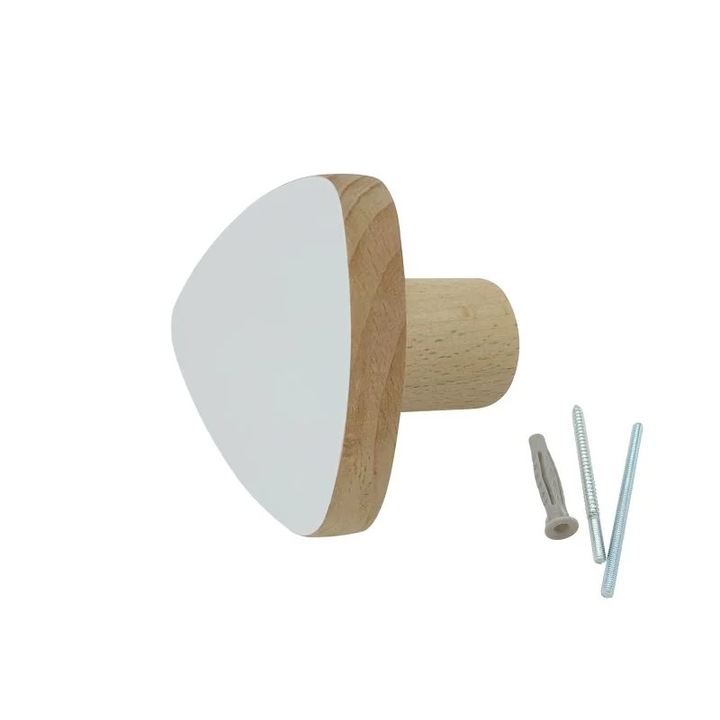 Falra szerelhető akasztó 1 kampóval, fa, 12 cm, fehér, Shopiens®